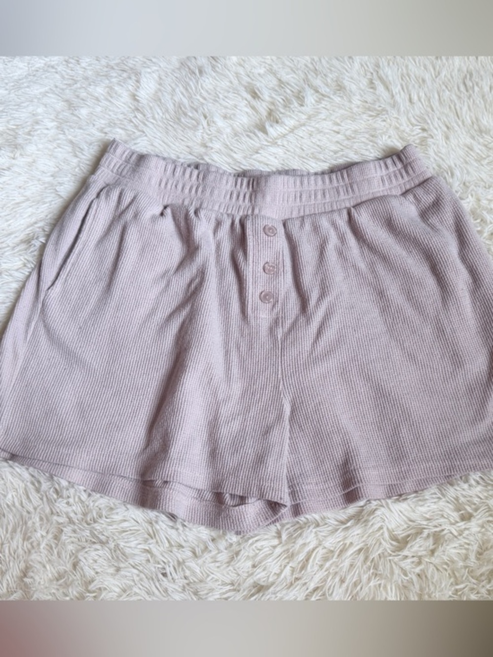 High-Rise Waffle Knit Lounge Shorts in Light Mauve